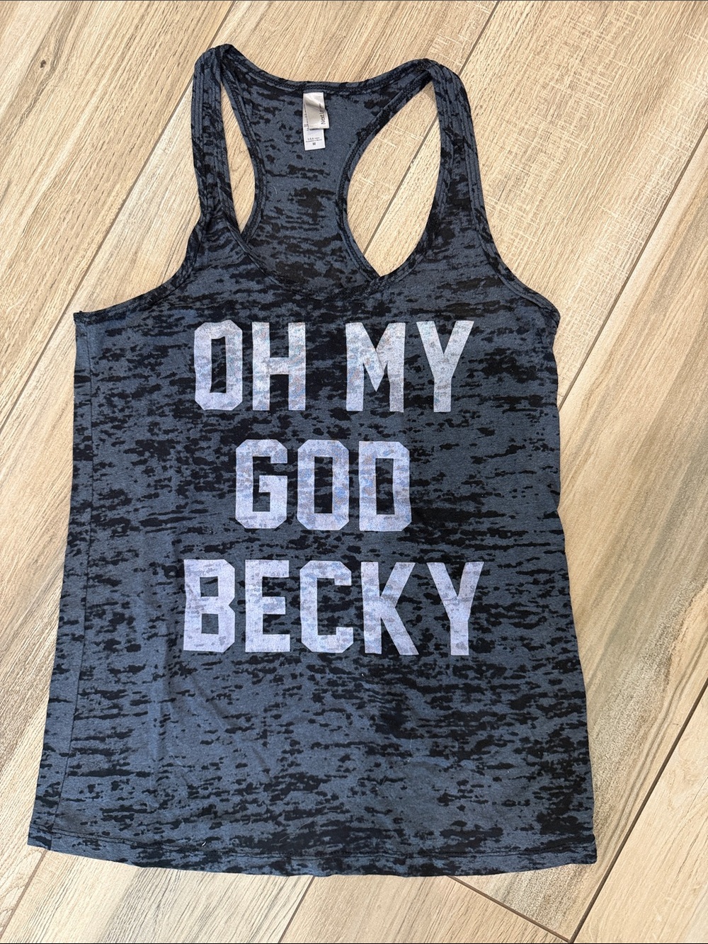 Next Level Apparel Black Burnout Racerback Tank with White Graphic
